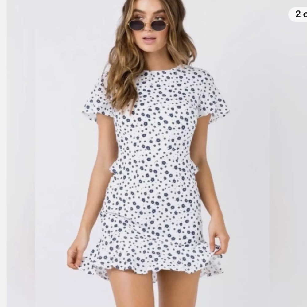 Princess Polly White Floral Ruffle Open Back Dress Size 4